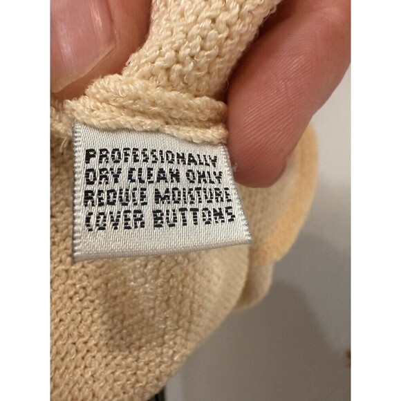 ST. JOHN BY MARIE GRAY SANTANA KNIT IVORY AND BROWN TRIM CARDIGAN SWEATER Sz L - Picture 9 of 10